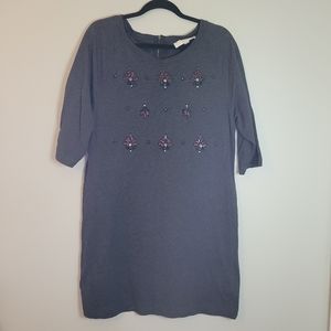 LOFT Gray Beaded Sweatshirt Dress